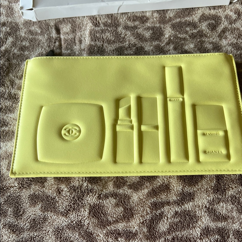CHANEL Lemon Yellow Embossed Makeup Pouch